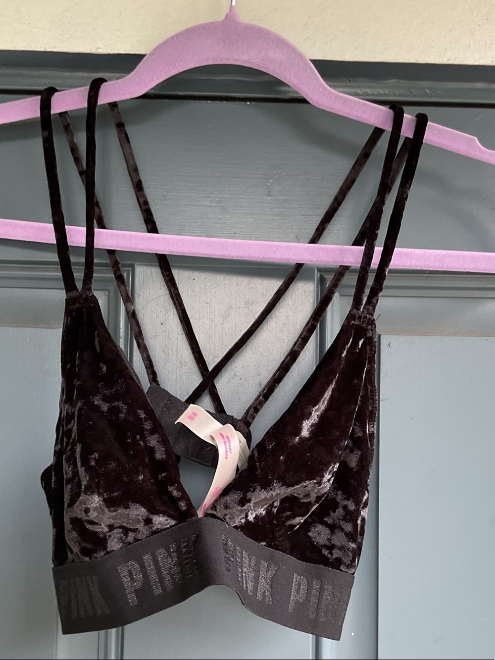 PINK Victoria's Secret Black Velvet Strappy Bralette, Size S